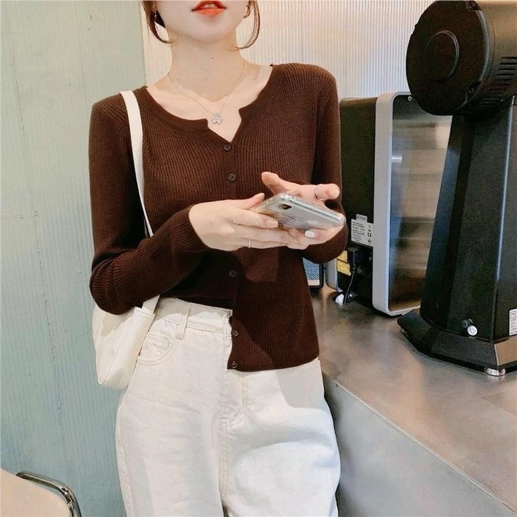 Fall Winter V Neck Knit Top Women Thin Long Sleeve Solid Short Cover Up Slim Sweater Cardigan Coat