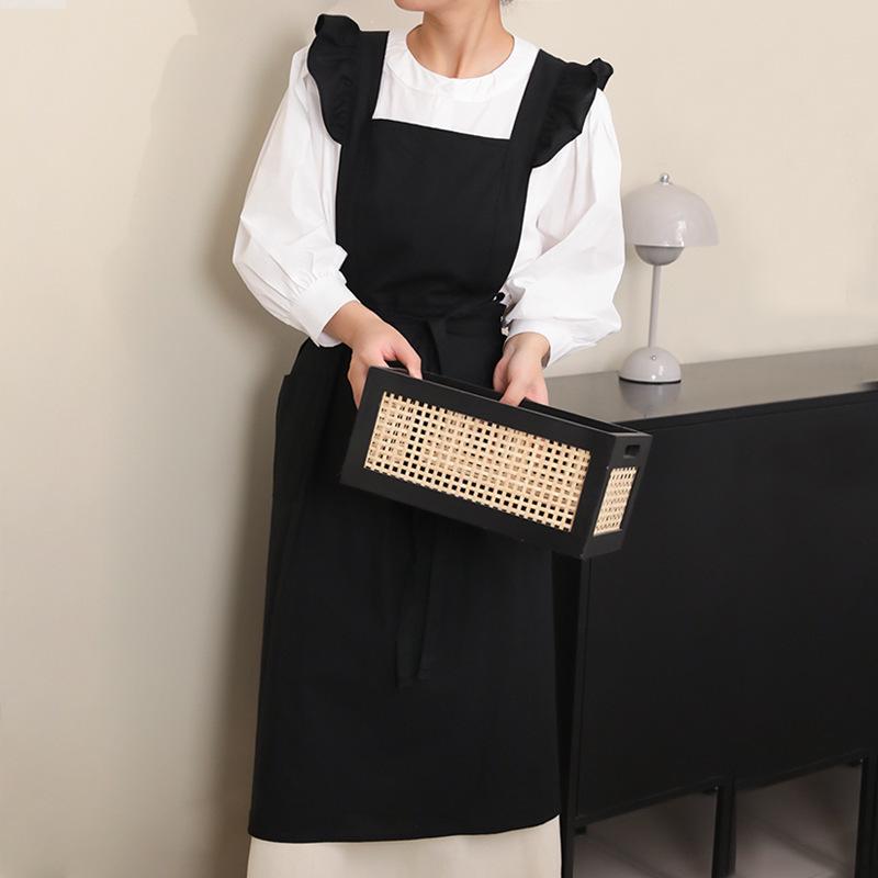 Ruffled Shoulder Strap Apron - Breathable Cotton Linen, Water Repellent for Household Chores & Baking