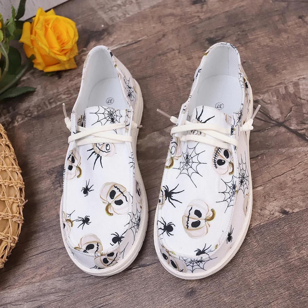 

Жіночі кросівки з гарбузовим принтом на Хеллоуїн великого розміру. Модне жіноче взуття. Повітропроникне повсякденне взуття на плоскому полотні Zapatillas Mujer 41 білий