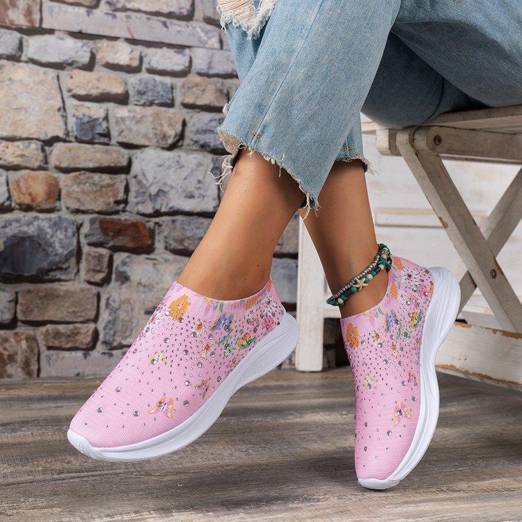 

New women s shoes one-pedal rhinestone fly-woven mesh breathable and lightweight women s casual shoes 43 рожевий