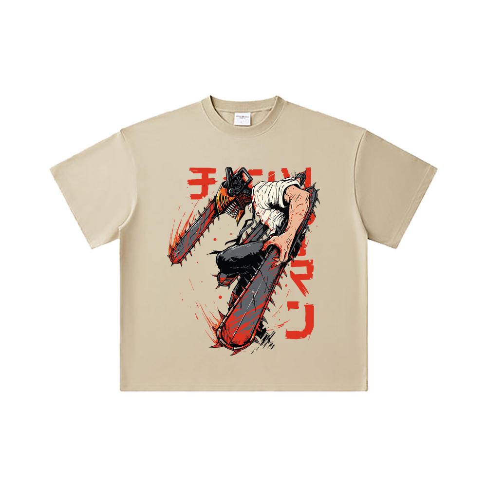 260 GSM Double Yarn 32 Count 100% Cotton Chainsaw Man V21 Denji Print Unisex Heavy Cotton T Shirt