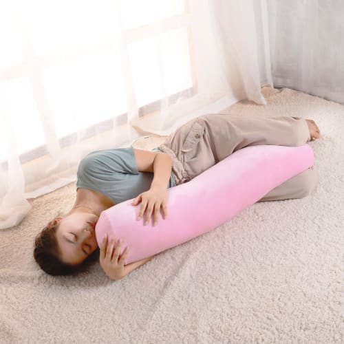 Baibu Home Body Pillow, Fluffy and Cute, Cylinder-Shaped, Ultra-Soft Boa Fabric, Pink, 80cm
