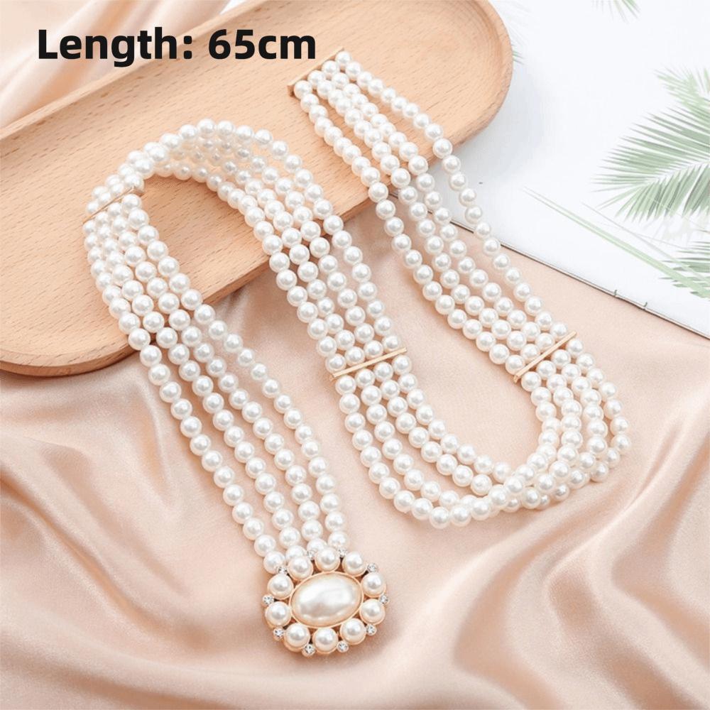 Fashion White Pearl Pearl Belts Crystal Rhinestone Elegant Waist Chain Wedding Sash Women's Fashion