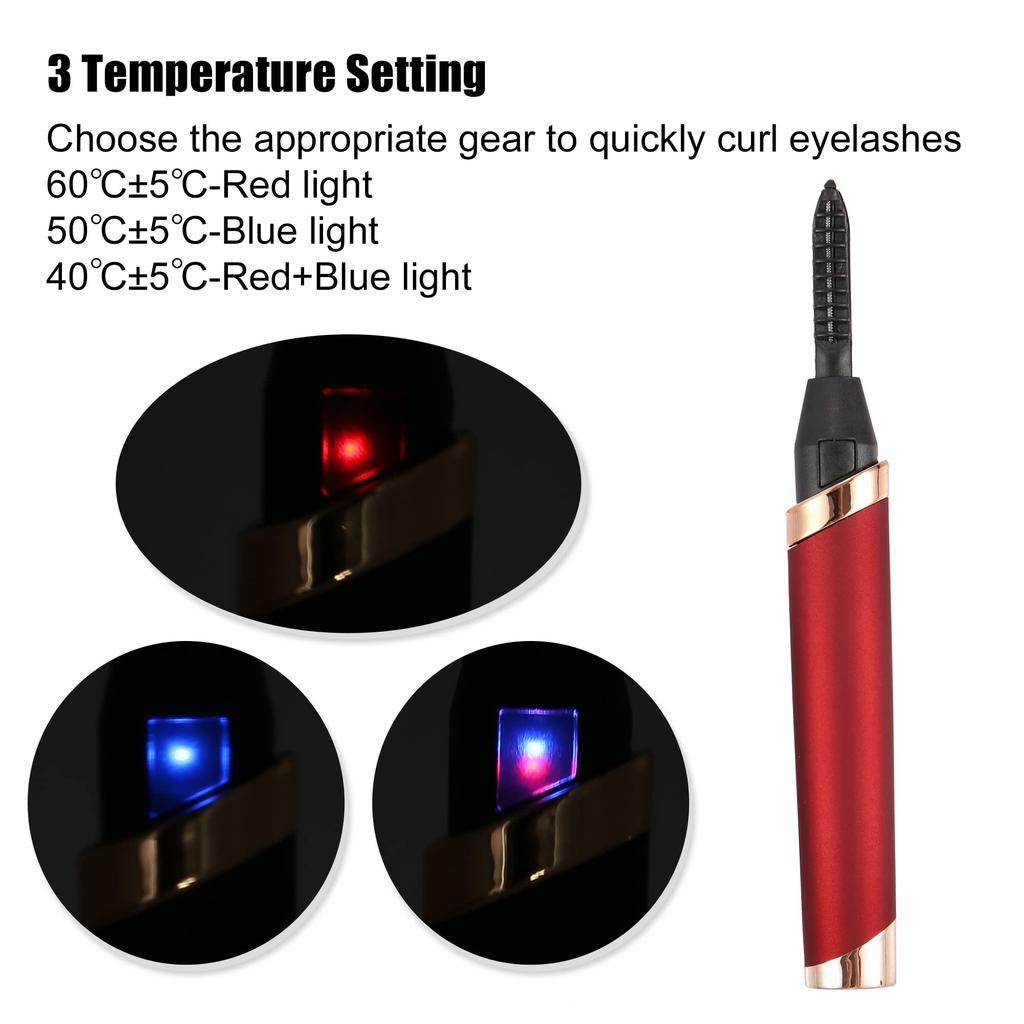 VOCOSTE Electric Hot Eyelash Curling Eyelashes with 3 Adjustable Red Curler, Rechargeable, Heated, Temperatures,