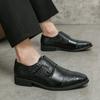 British Trend Gentleman Monk Strap Loafers Pointed Toe Patent Leather Shoes Men Wedding Dress Formal Footwear Zapatos Hombre