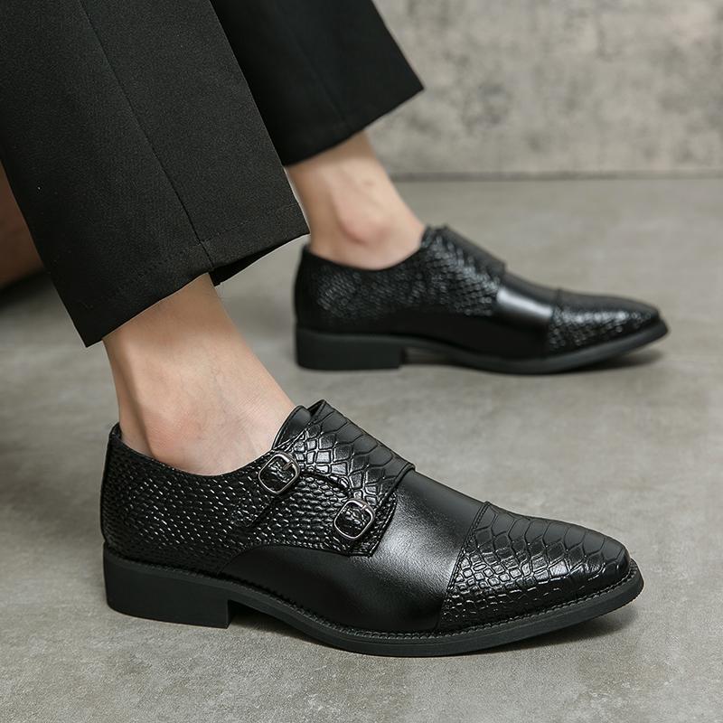 British Trend Gentleman Monk Strap Loafers Pointed Toe Patent Leather Shoes Men Wedding Dress Formal Footwear Zapatos Hombre