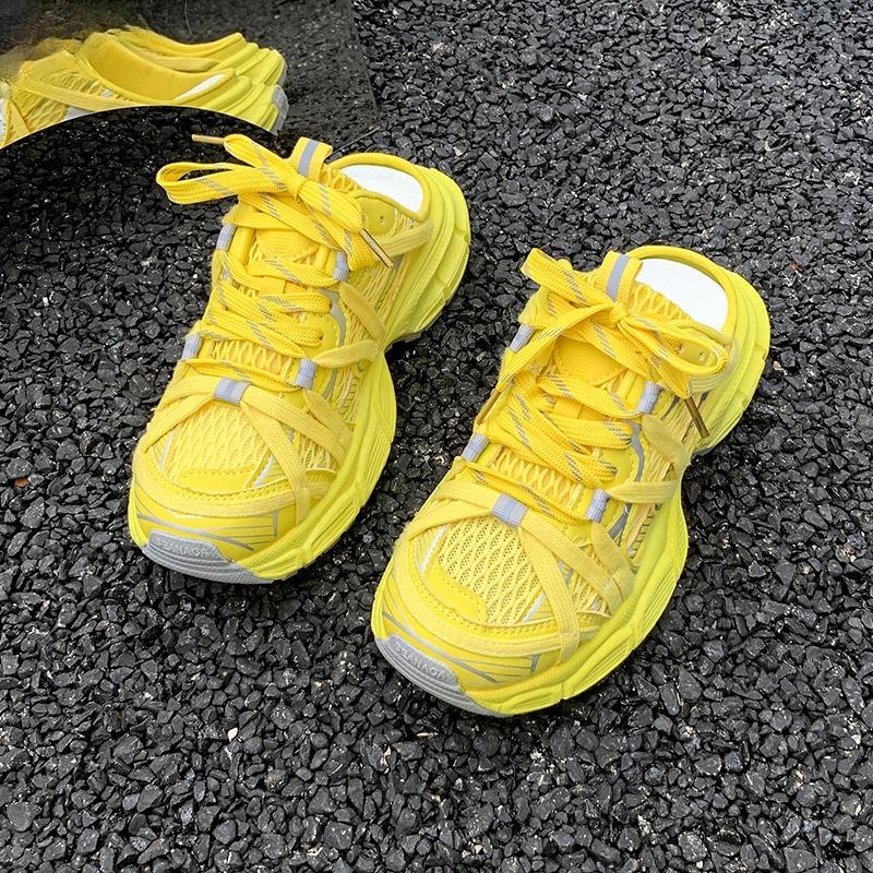 Fashion Baotou Shallow Lace-up Cool Drag Spring and Summer New Round Head Mesh Breathable Platform Casual Sports Shoes