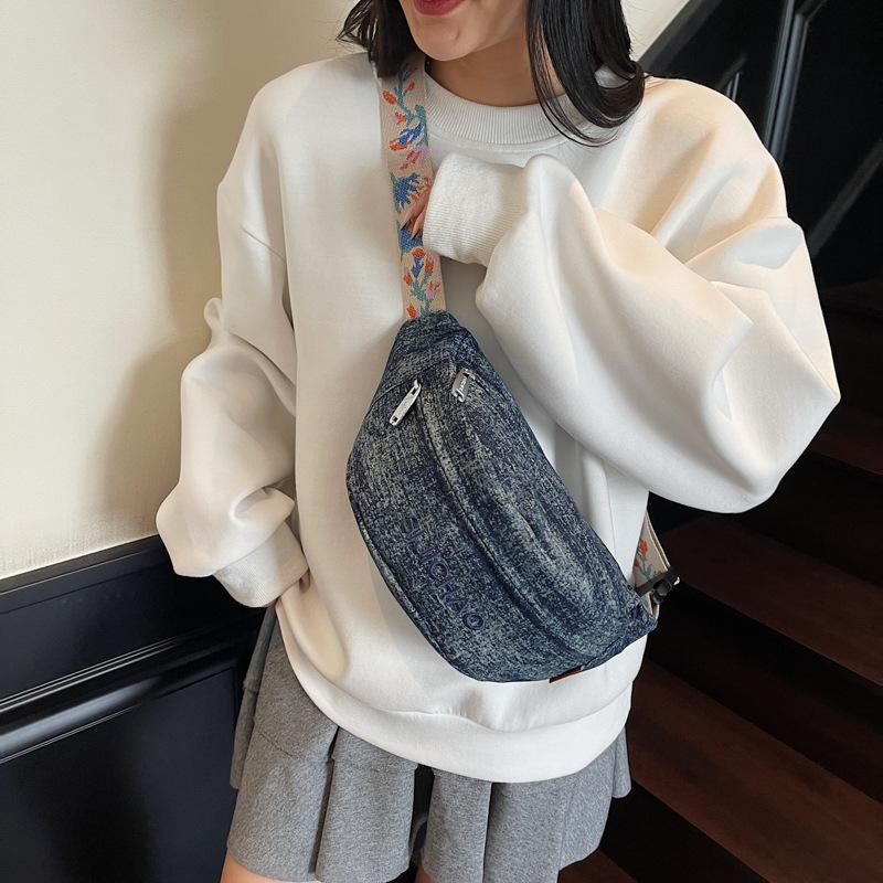 Denim casual shoulder bag women's 2025 autumn new trend crossbody bag sports chest bag niche fashion fanny pack