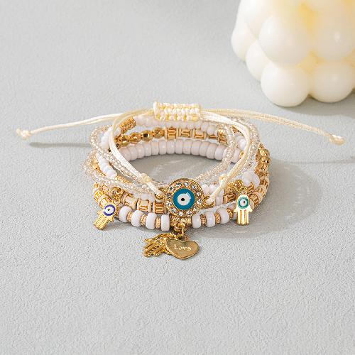 European American Fashion Bohemian Layered Beaded Bracelets Elastic Ethnic Bracelets for Women Female Bangle Bracelet