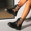 Winter New Large Size Korean Version Trend Fashion Thick-Soled Boots British Wind Locomotive Leopard Pattern Versatile