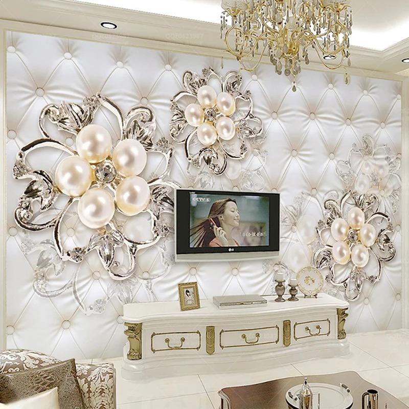 Wandbilder im europäischen Stil Softpack Stereo Relief Perlenblumen Wandbild Hotel Wohnzimmer Luxus Fototapete