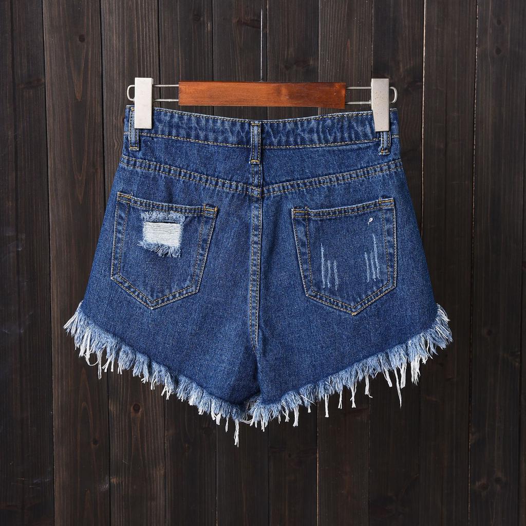 Summer Ripped Raw Edge Denim Shorts Women's Large Size High Waist Wide Leg Shorts