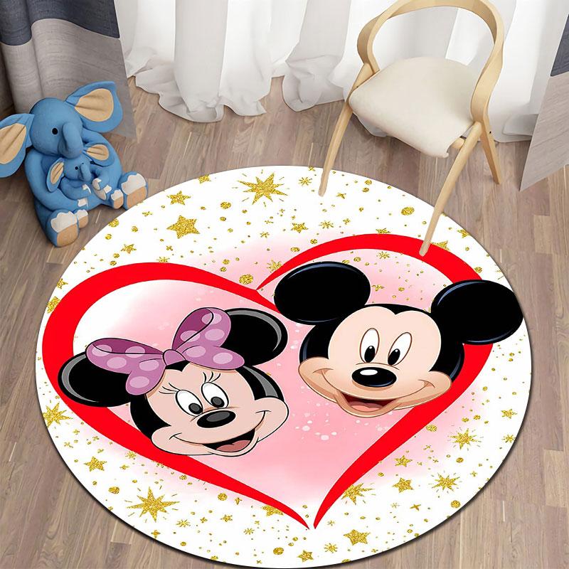 Minnie and Mickey Mouse print round rug, Valentine's Day, anniversary floor decoration, wedding room rug