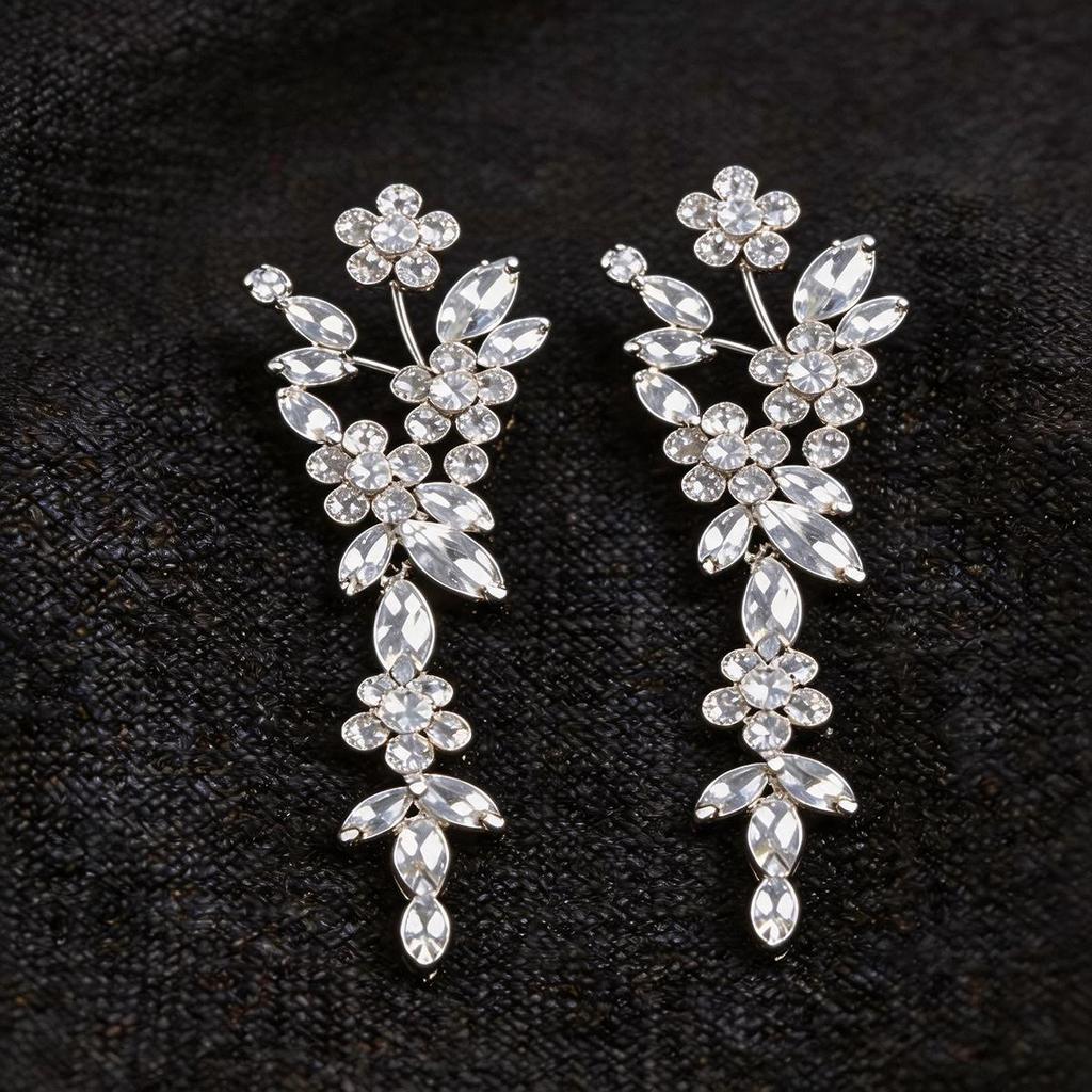 Exquisite Rhinestone Flower Long Drop Earrings - Eye-Catching Party Accessories