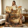 Cozy Flannel Blanket with Cute Squirrel Autumn Fall Pattern Warm All Season Soft Throw Blanket for Couch Sofa Bedroom Office Home Decor