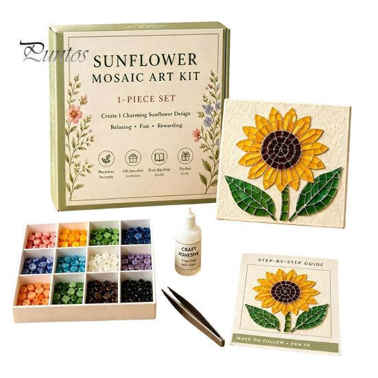 Handicraft Supplies for Home Sea Glass Mosaic Art Kit, Flower Insect DIY Unique Birthday Presents Her Craft Kit with Colorful Pieces Adults Beginners,
