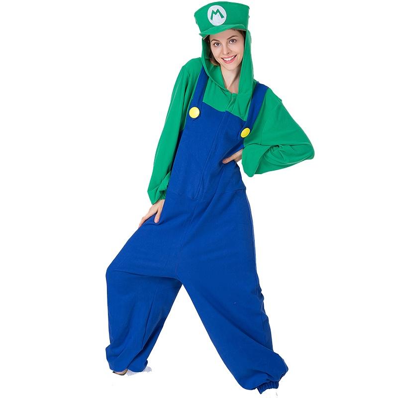 

Взрослый костюм для косплея Марио Супер Брос для танцев, набор нарядов на Хэллоуин, комбинезон зелёный