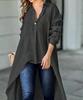 Women's Autumn/Winter Solid Color V-Neck Long Sleeve Irregular Long Shirt