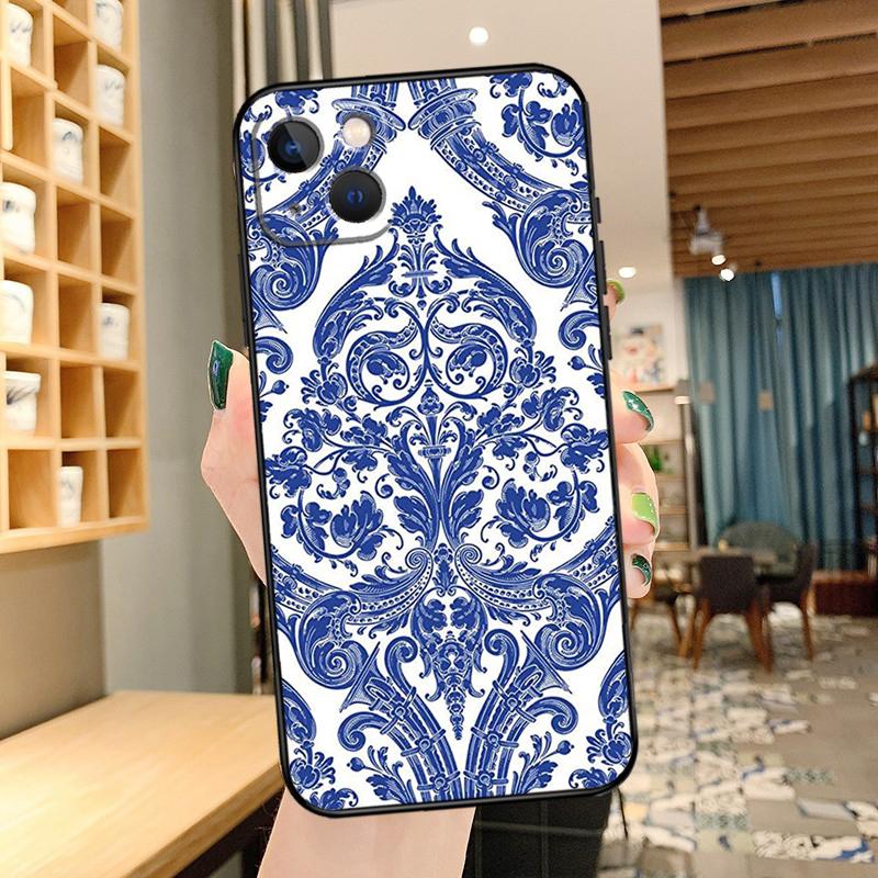

Сине-белый фарфоровый чехол для телефона iPhone 16 17 Pro Max 14 13 12 11 15 Pro Max mini 15 16 Plus 16e 17 Air Cover iPhone 11Pro MAX