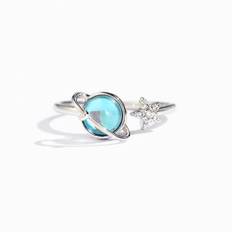 Rotatable Planet Fidget Ring For Women Anti Anxiety Stress Relief Spinner Index Finger Jewelry