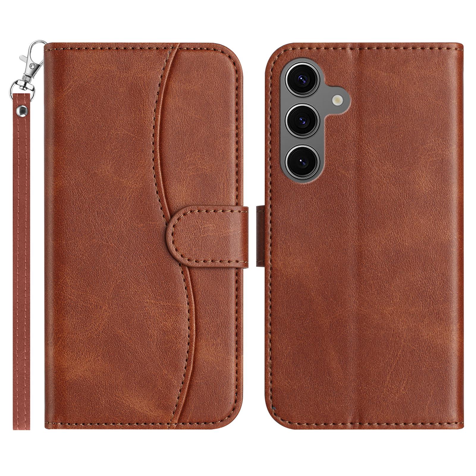 

Чохол-підставка для Samsung Galaxy S24 з ремінцем, шкіряний гаманець із штучної шкіри, S-подібний дизайн з прострочкою Coffee