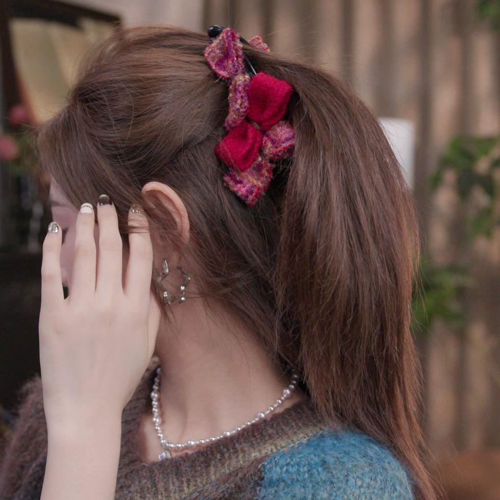 Cute Bear Banana Hair Clip Retro Plaid Fabric Twist Clip Ins Versatile Women Hair Accessories