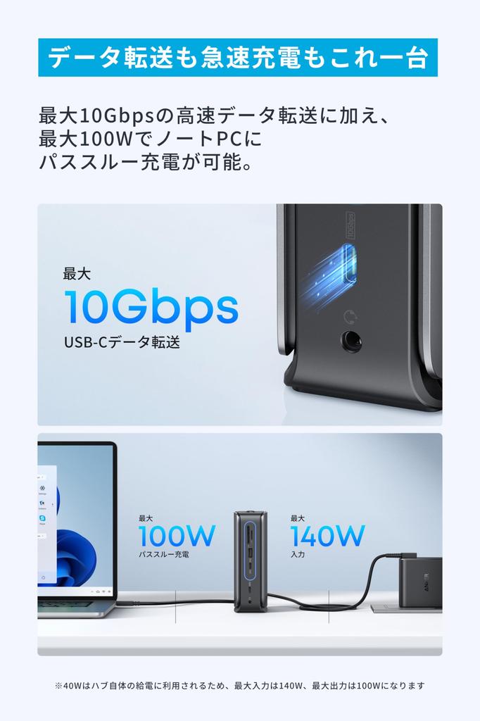 Anker Nano Docking Station Detachable with up to 4K up to 100W upstream simultaneous output to up to 3 10Gbps data and card (13-in-1, USB-C Hub)