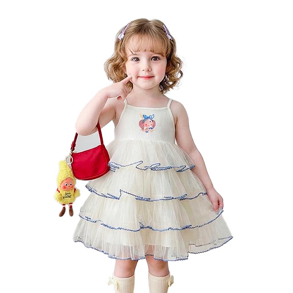 Girls Summer Sweet Multi Layer Mesh Spaghetti Strap Princess Dress Baby Chic Sleeveless Party Dress For Kids