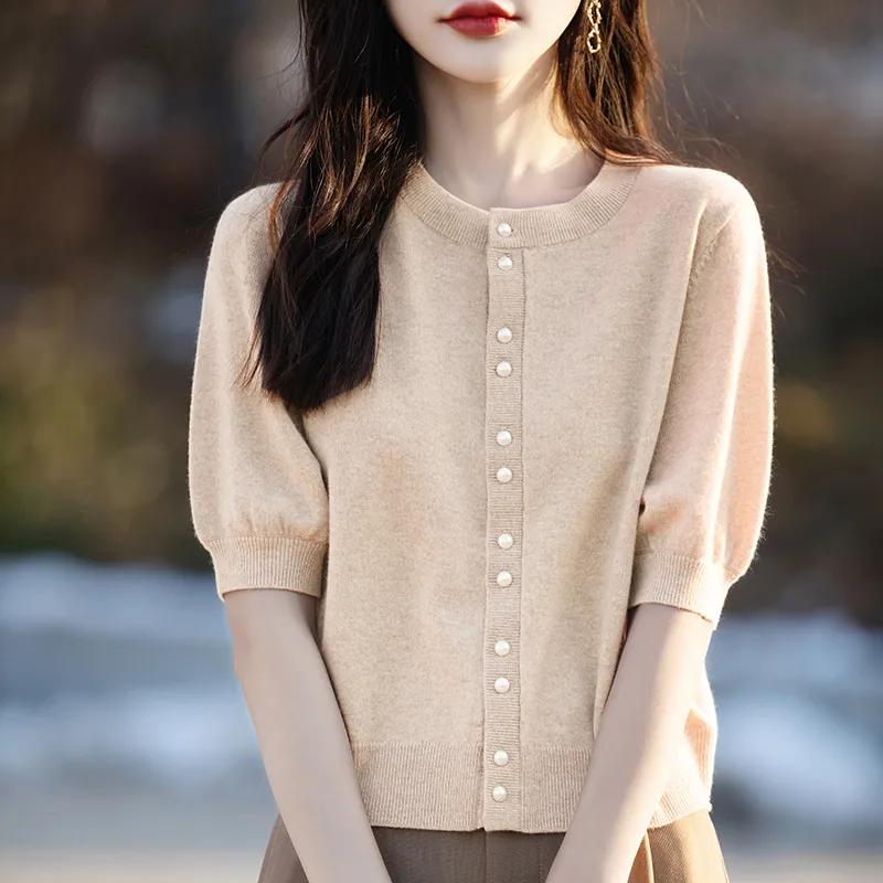 Summer New All Match Striped Knitted Short Sleeve Women's Half Sleeve Knitted Shirt Fashion V-neck Striped Top