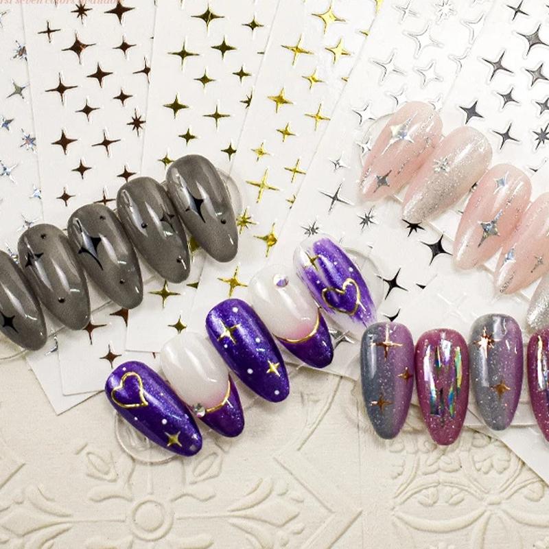 Meteor Nail Sticker 3D Adhesive Sticker Laser Gold and Silver Black and White Nail Sticker DIY Applique