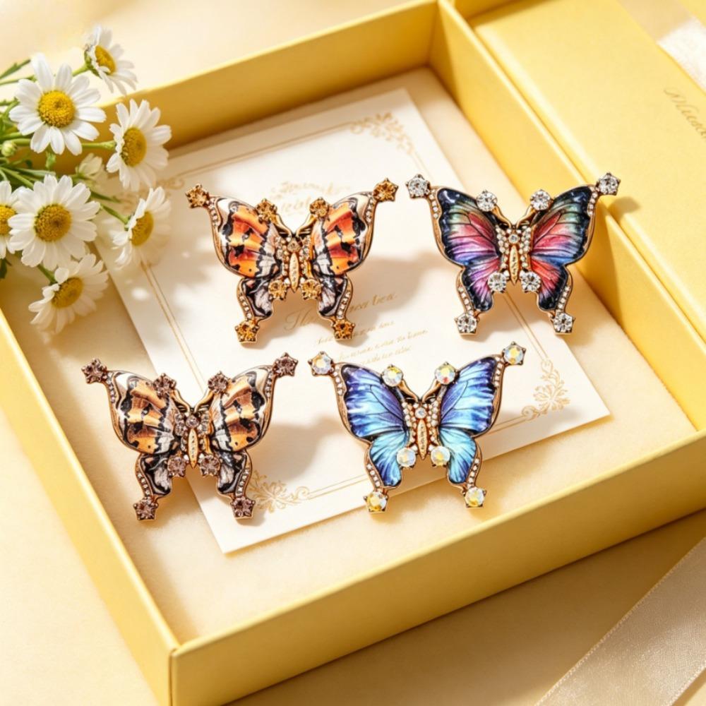4 Styles Enamel Butterfly Rhinestone Brooch Zinc Alloy Crystal Lapel Pin Women Clothing Decor Jewelry Gift