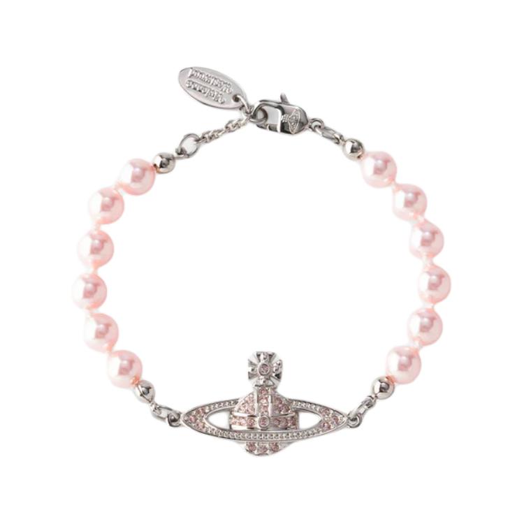 

Vivienne Westwood Sphere Decoration Rhinestone Bracelet Women bracelet Silver Pink 1205999507-071 Basic Packaging-Dust Bag+Box