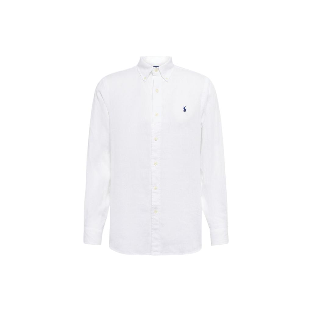 Polo Ralph Lauren Solid Color Pony Embroidered Polo Collar Single-Breasted Long Sleeve Shirt Men Shirts White 710634467-008