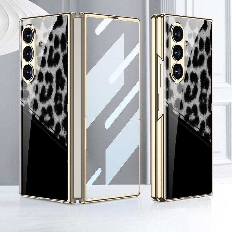 Samsung Z Fold8Ultra Electroplated Folding Glass Painted Fashion Personality Contrasting Color Leather Pattern Mobile Phone Case