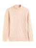 Women's Heavyweight Cashmere Cable Knit Top, Long Sleeve, Semi-High Neck, Loose, Warm Sweater for Autumn/Winter.