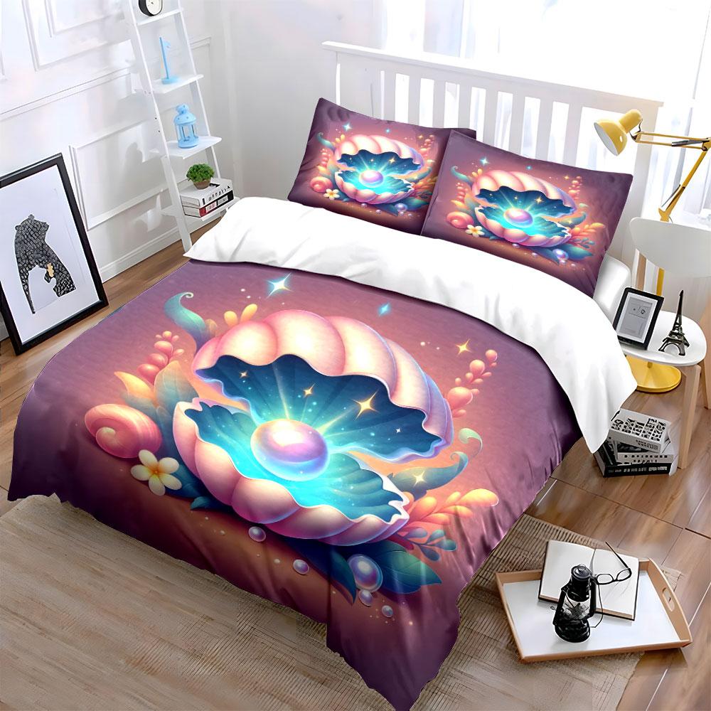 Dreamy Seashell Pearl Three-Piece Set kid's and adults' bedroom decor, Exquisite three-piece bedding set gift
