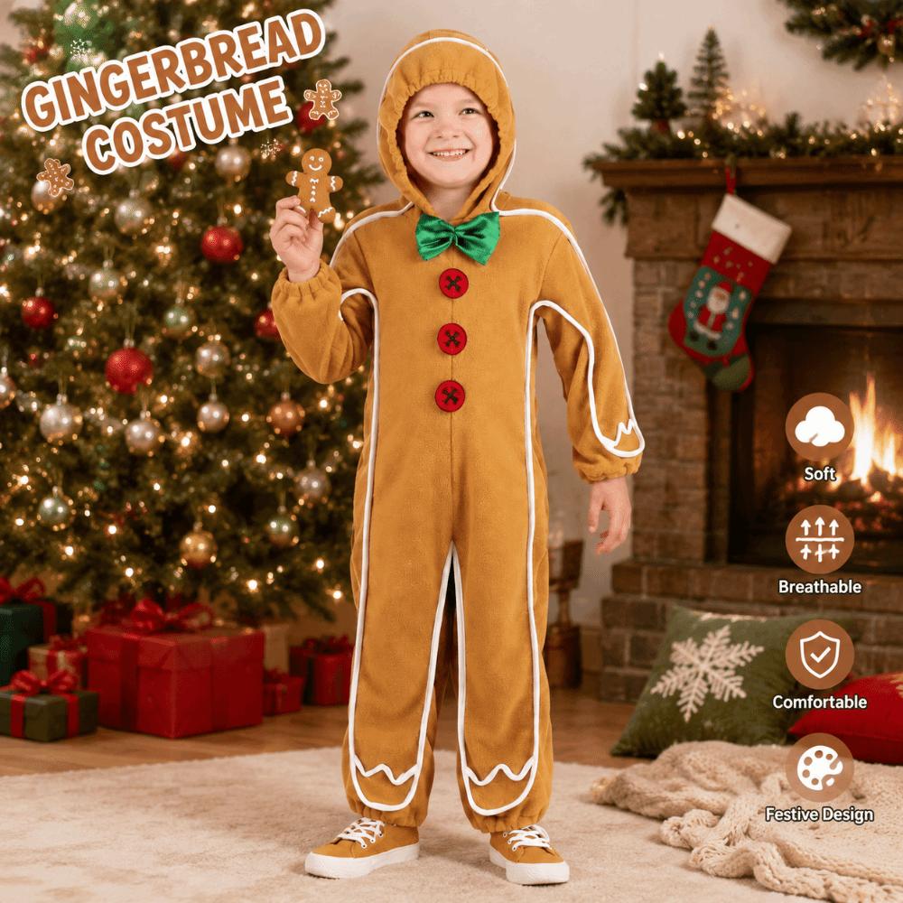 Tuta con Cerniera a Forma di Omino di Pan di Zenzero con Cappuccio Costume di Natale per Bambini