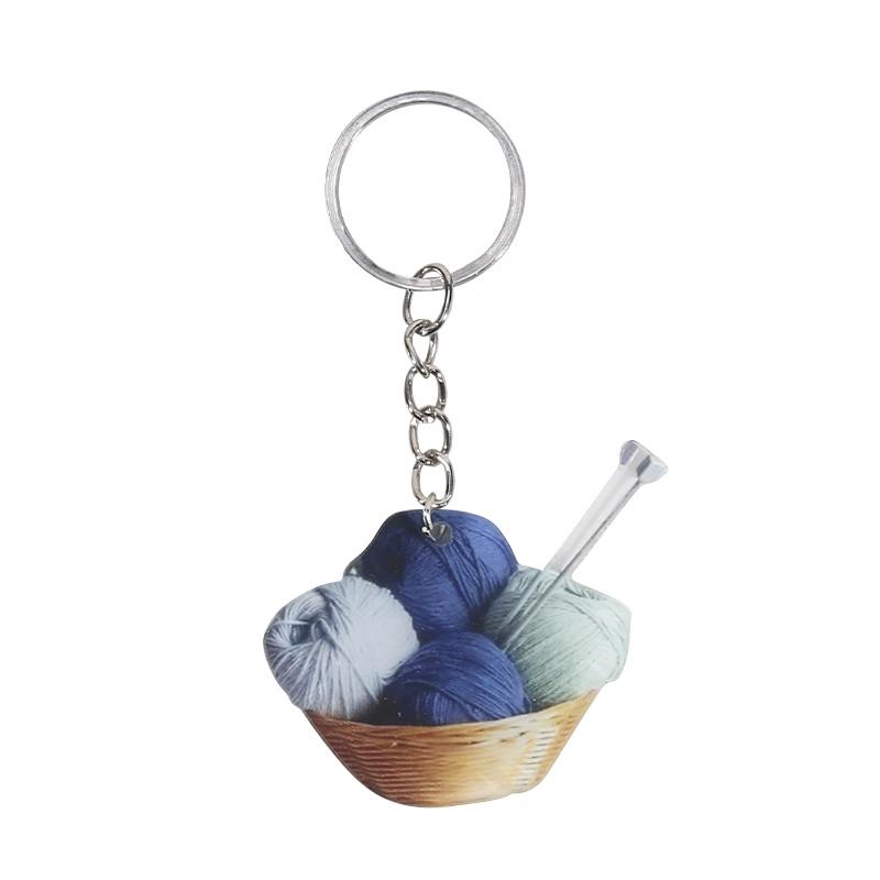 2D Flat Acrylic Playful Keychain Perfect Gift Simple Key Ring Car Home Keys Knitted Yarn Ball Pattern Novelty Key Holder