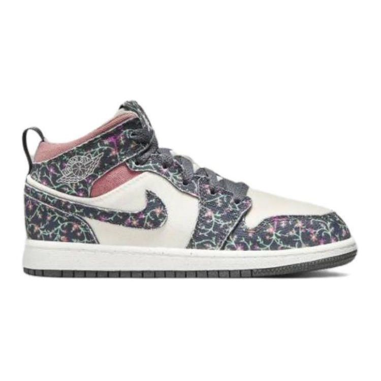 Air Jordan 1 Mid SE PS Floral Kids Sneakers White Anthracite Sail FJ3452-001