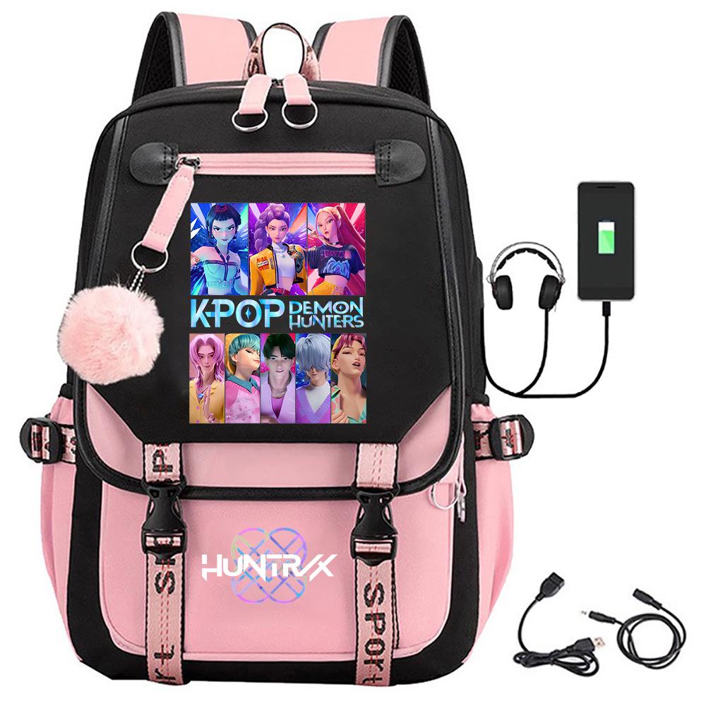 K-pop Demon Hunter Girl Group Backpack with Pompom - School and Campus Edition