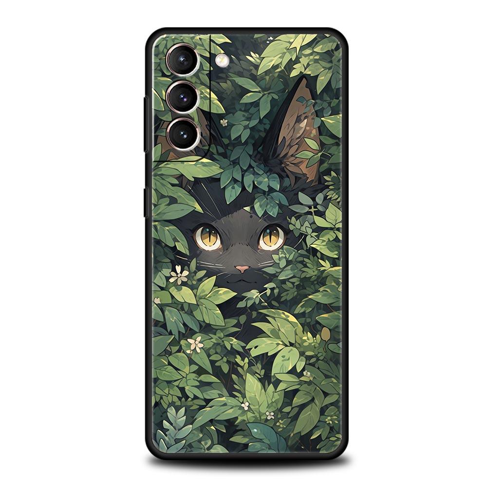 Artistic Black Cat Starry Night Phone Case For Samsung Galaxy S25 Edge S24 Plus S23 FE S22 S21 S20 Ultra 5G S10 Protect Cover