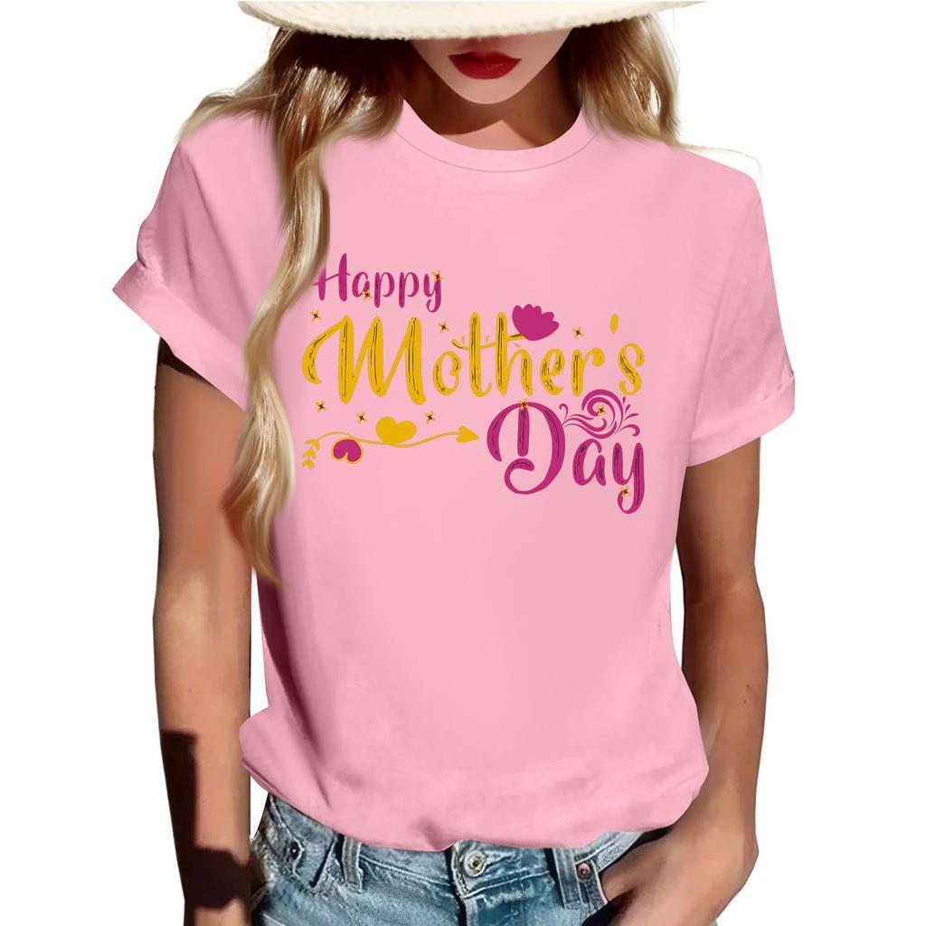 Lässiges, tägliches T-Shirt mit Rundhalsausschnitt und Aufdruck für Erwachsene, kurzärmelig, Buchstaben-Oberteil