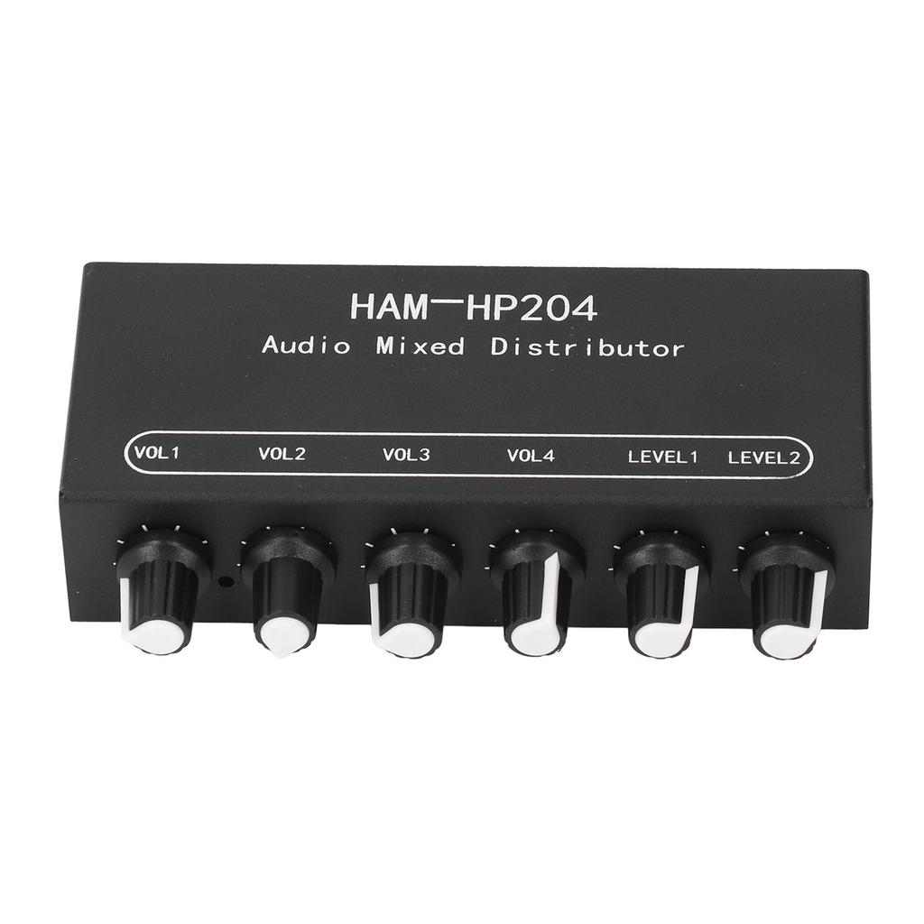 Stereo Mixer Distributor 2 In 4 Out Independent Control 5x Amplification for PC Mic Guitar Keyboard DC 5V To 19V