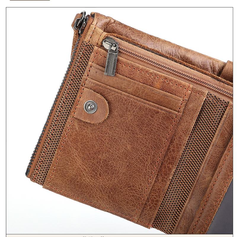 Neue RFID-Anti-Diebstahl-Bürste Rindsleder Herren-Geldbörse Leder Kurze Herren-Geldbörse Doppel-Reißverschluss-Geldbörse