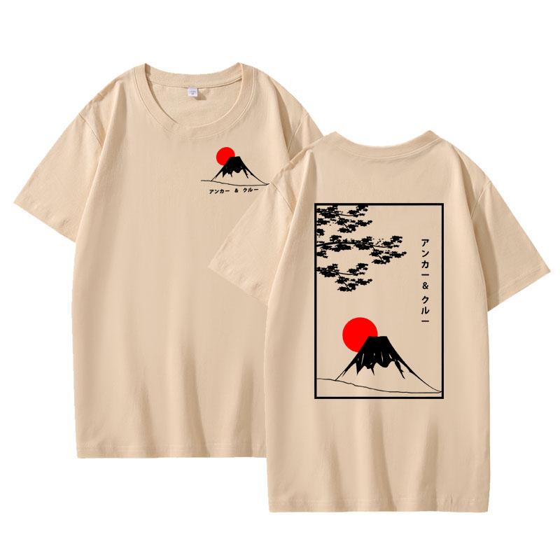 T-shirt Tramonto Monte Fuji Uomo Donna Stile Giapponese Cotone Manica Corta T-shirt Larga Manica Corta Estiva Tee