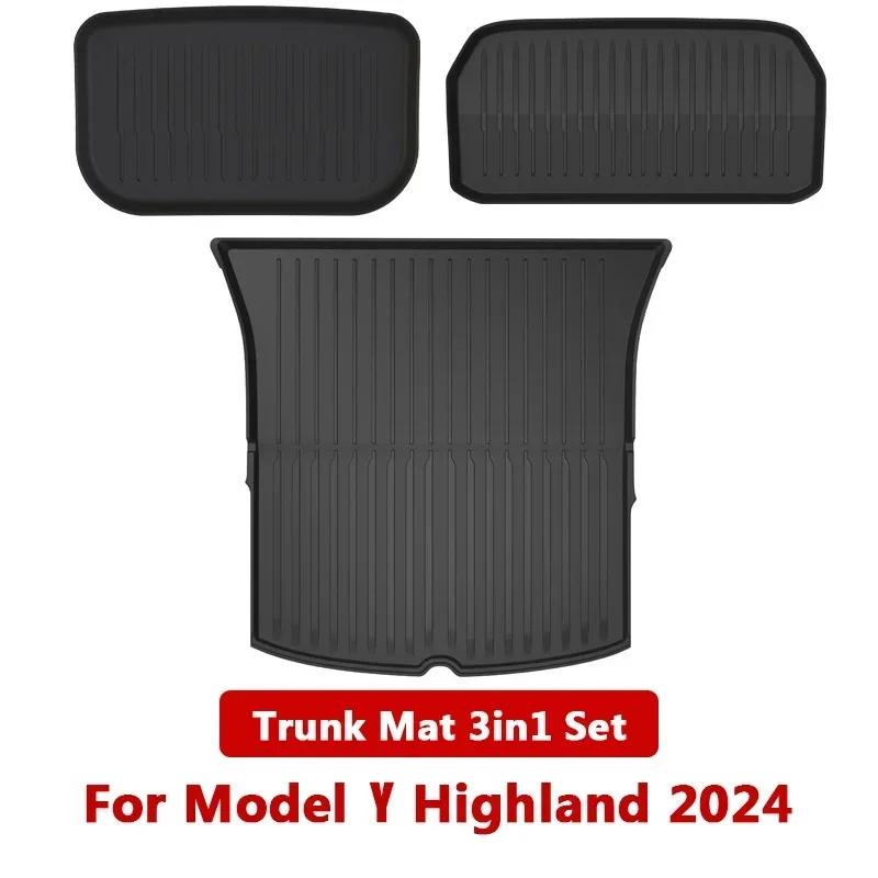 NEW For Tesla Model 3/Y Highland Front and Back Trunk Mat TPE Carpet Waterproof Weather-resistant Pads Up and Down Layer Mats