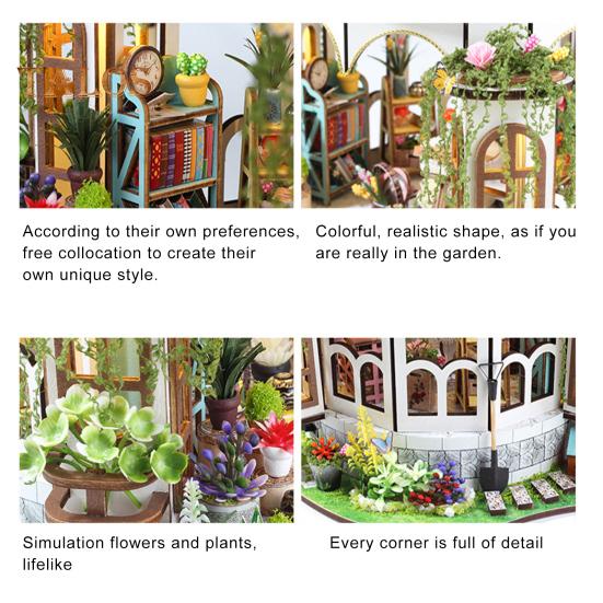 1 Set DIY Mini Greenhouse Kit with LED Light Furniture Kids Adults Handmade Wooden Tiny Garden House Building Model Dollhouse Decoration