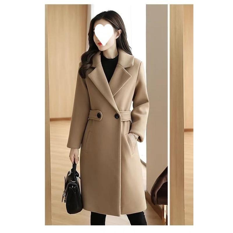 

Пальто из шерсти в корейском стиле для женщин средней длины на осень и зиму, женское приталенное шерстяное пальто для женщин XXXXL