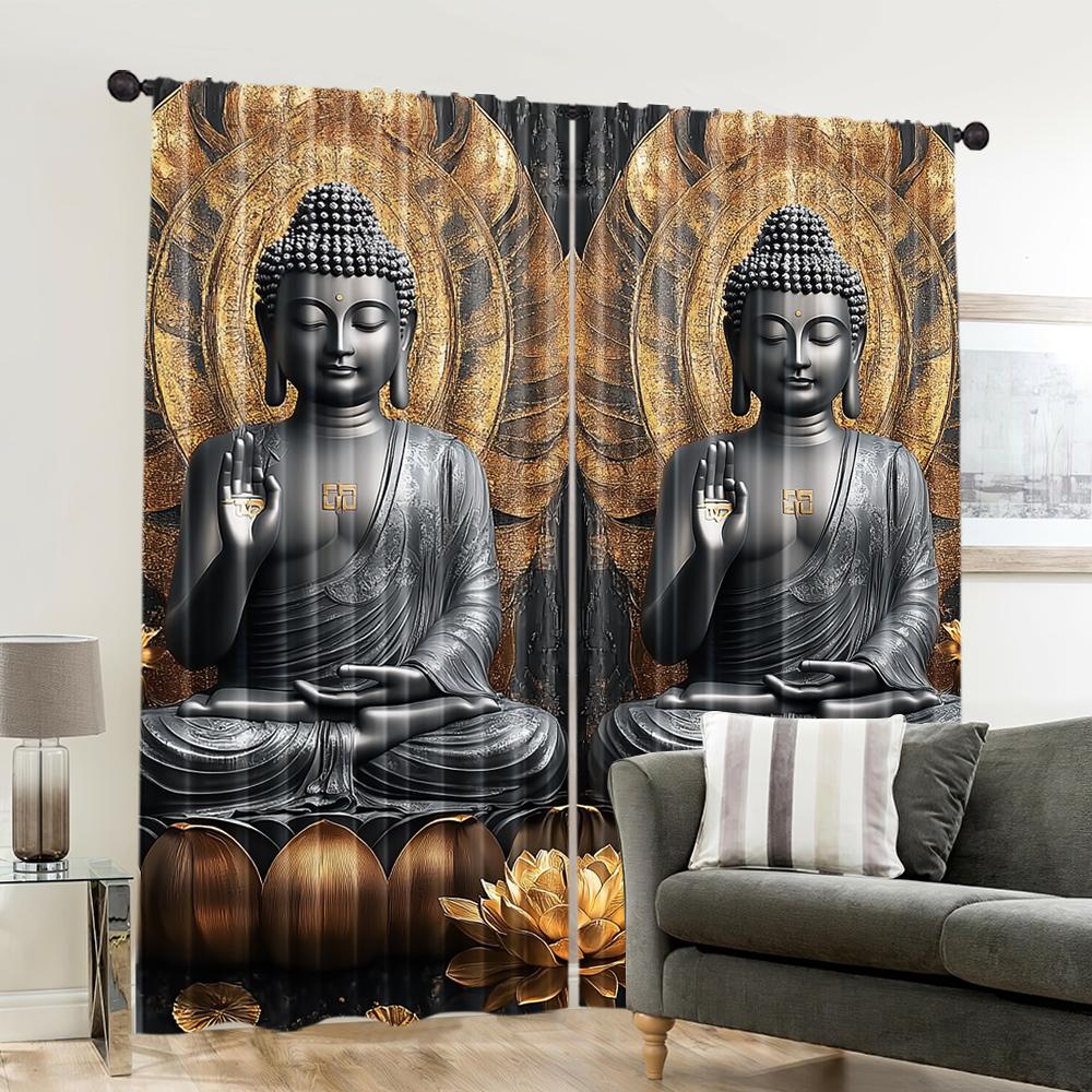 2pcs, 2D flat Window Treatment Curtains figure of the Buddha Blackout Polyester Birthday Party Use for Party Decor bedroom decor