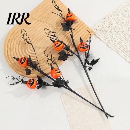 Simulated Pumpkin with Leaves Artificial Stems, Halloween Black Branch Maple Leaves, Fake Party Table Decoration Gothic Floral Arrangement